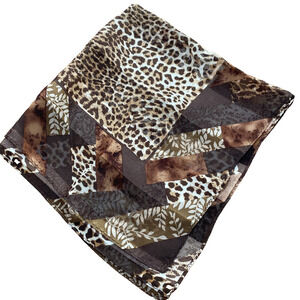 Silky Animal Print Scarf Square Bandana Neckerchief Burnout Stripes Brown Tan